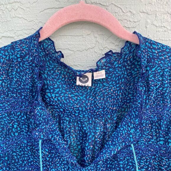 Roxy Women's Long Sleeve Chiffon Peasant Top Royal Blue Size L Bohemian Casual - Picture 8 of 11